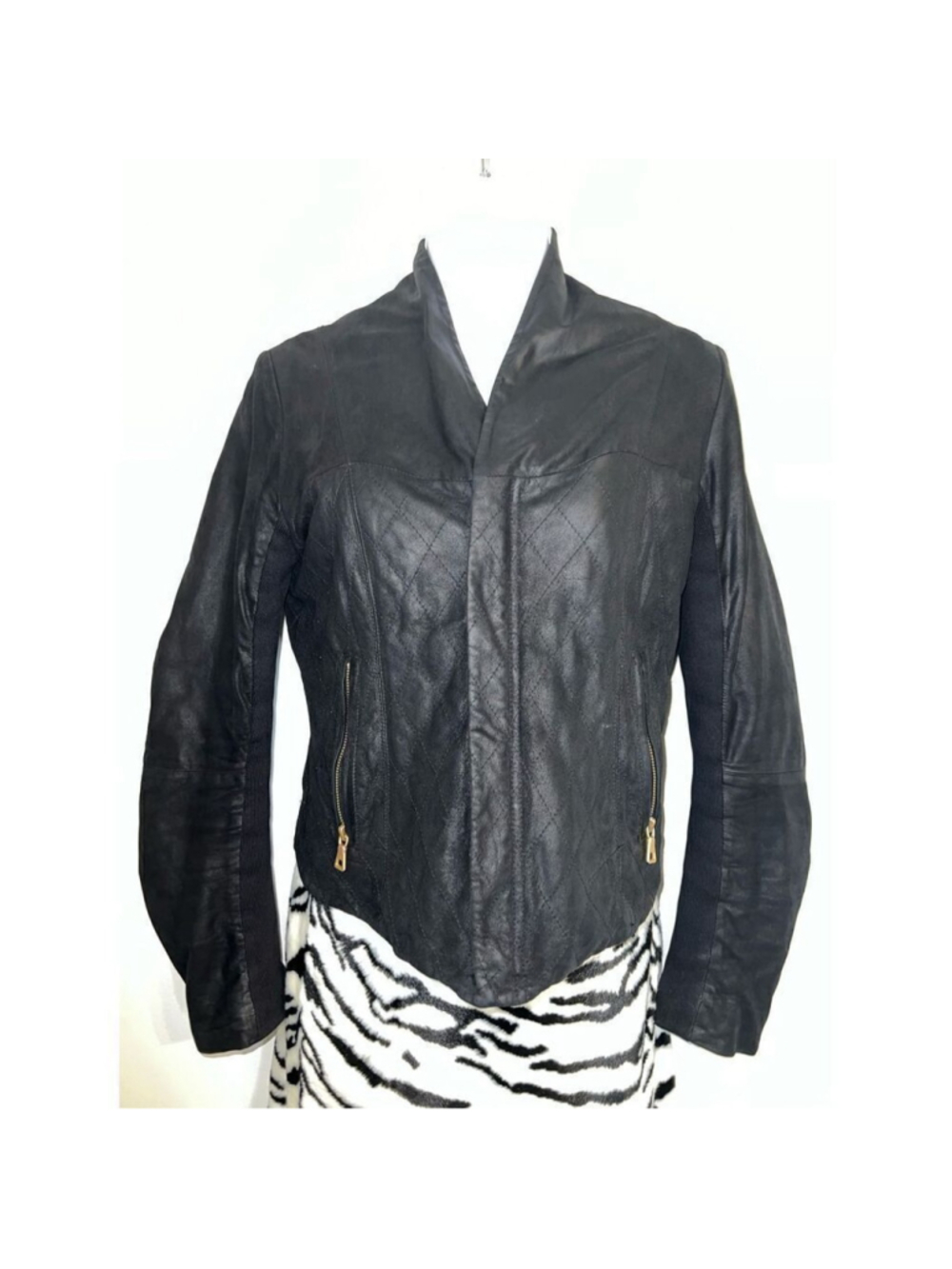Women’s AQUA Black Leather Jacket MOTO Small
